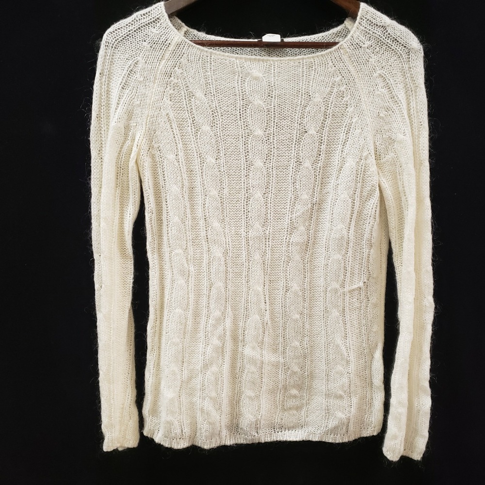 VTG‎ J Crew Womens Old Money Wool Mohair Cable Knit Sweater Size S Ivory Preppy